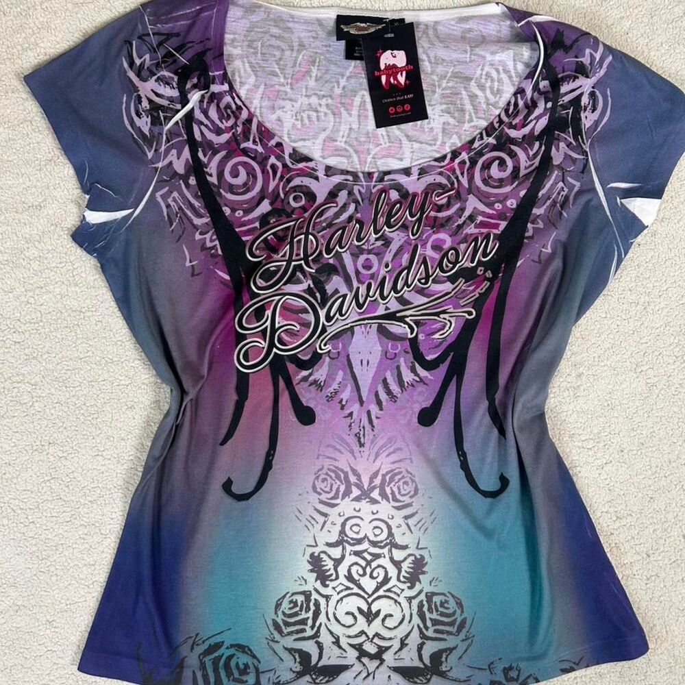 Y2K Harley Davidson Tie Dye Cyber All Over Top